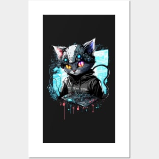 Cyberpunk Hacker Cat Posters and Art